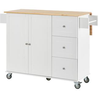 Tileon White Solid Wood 52.76 in. Kitchen Island with Drop-Leaf Table Top and 3-Drawers AYBSZHD2849