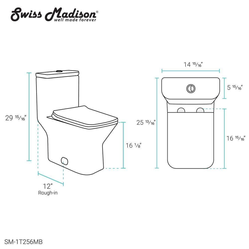 Swiss Madison Carre 1Piece 08128 GPF Dual Flush Square Toilet in Matte Black Seat Included