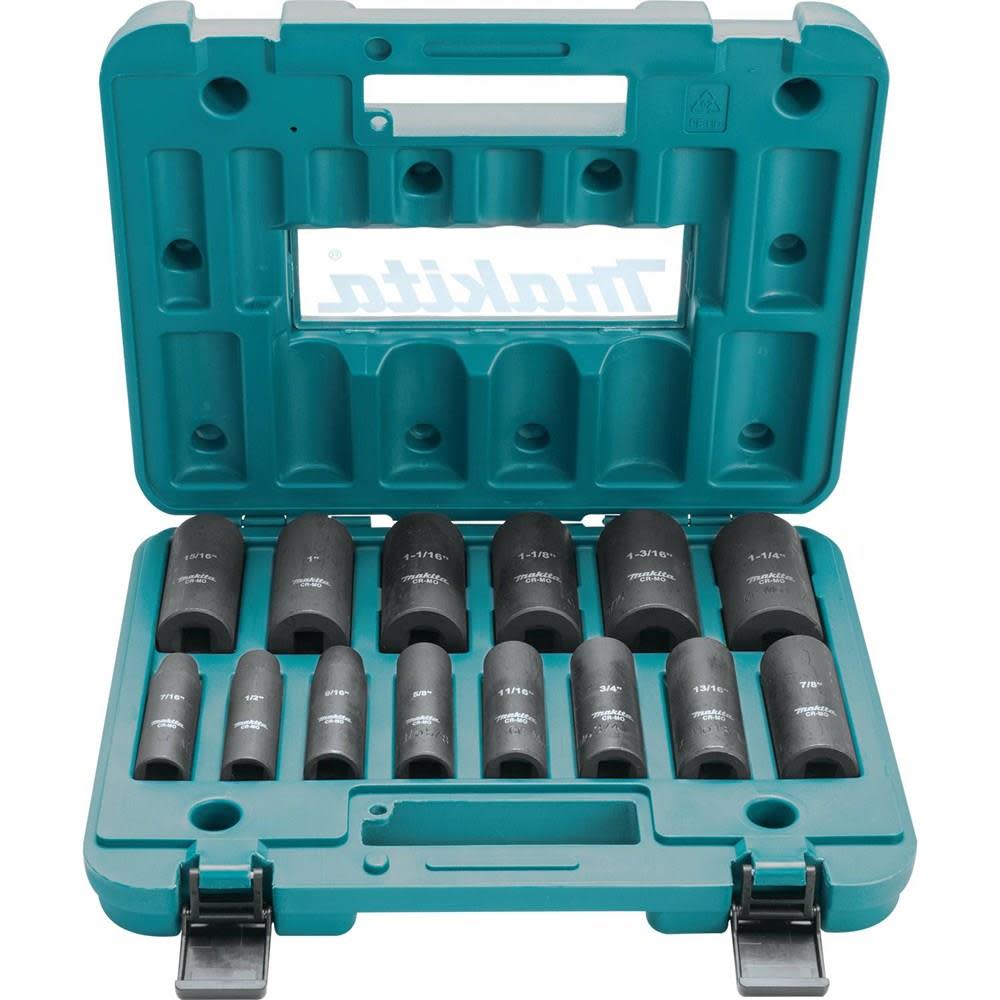 Makita 14pc. 1/2in. 6-Point Fractional Deep Impact Socket Set A-96372 from Makita