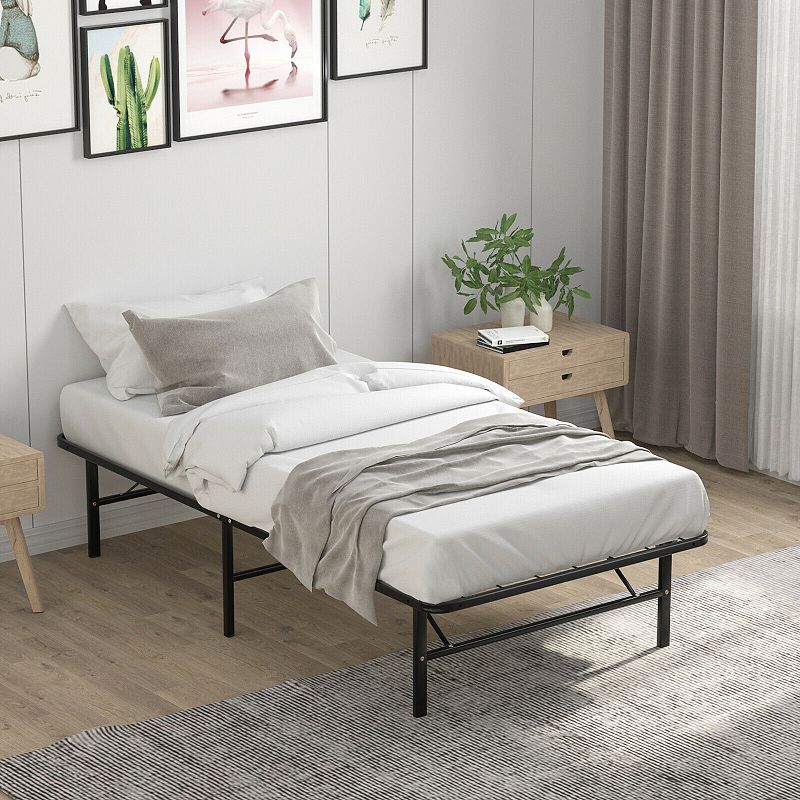 Foldable Metal Platform Bed with Tool-Free Assembly