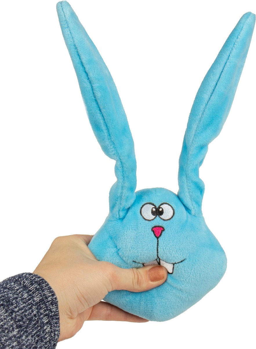 goDog Action Plush  Blue Bunny Animated Squeaker Dog Toy， Blue， Medium