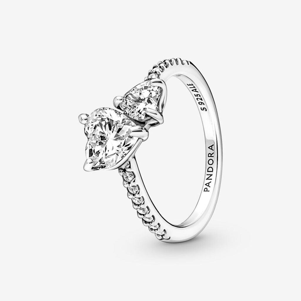 PANDORA  Double Heart Sparkling Ring in Sterling Silver