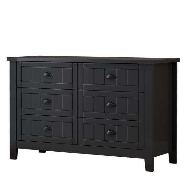 Black 6 Drawer Double Dresser Bedroom Storage Cabinet - - 36966266