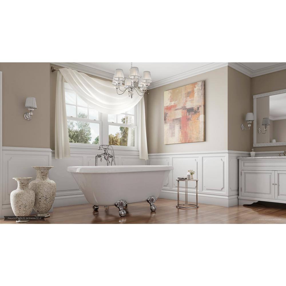 PELHAM  WHITE W-I-D-E Series Dalton 60 in. Acrylic Clawfoot Bathtub in White Ball-and-Claw Feet Drain in Polished Chrome PW82024-PC