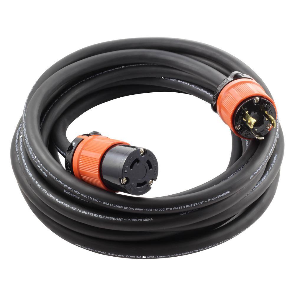 AC WORKS 50 ft. Soow 103 3-Prong Nema L5-30 125-Volt 30 Amp Generator Rubber Extension Cord L530PR-050E