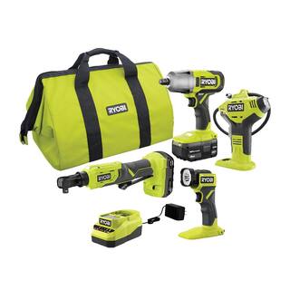 RYOBI ONE+ 18V Cordless 4-Tool Combo Kit with 4.0 Ah Battery 1.5 Ah Battery Charger and Bag PCL1402K2N