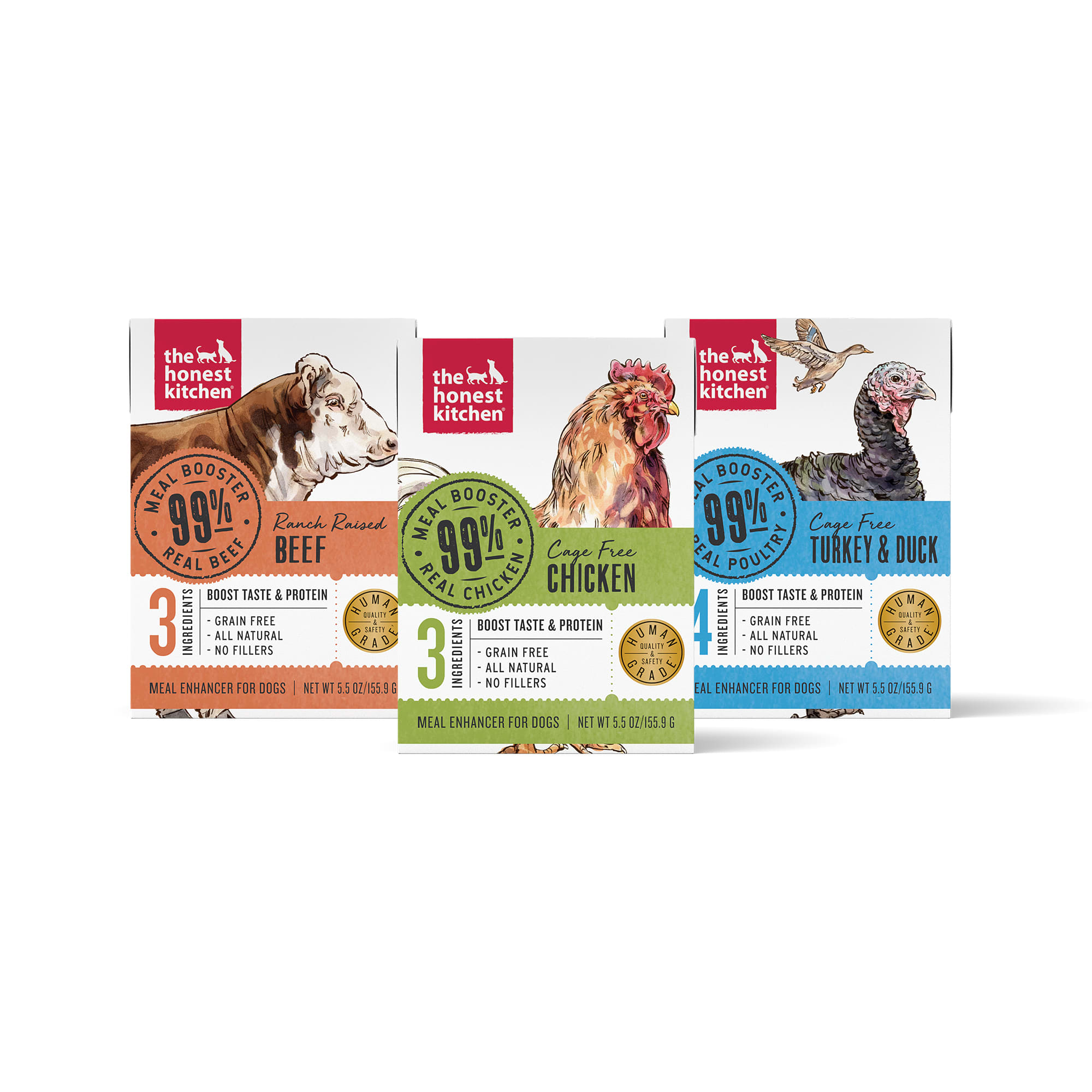 The Honest Kitchen 99% Meat Protein Boosters Variety Pack Wet Dog Food， 5.5 oz.