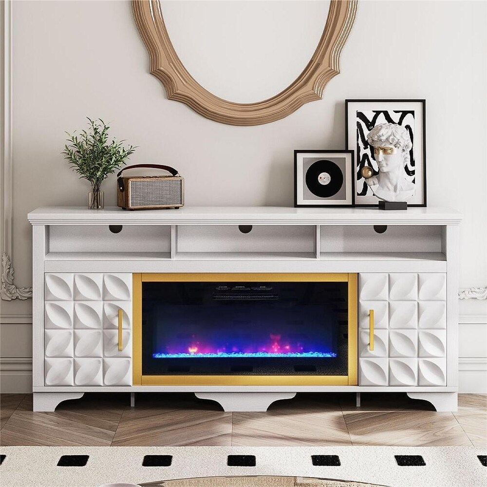 Moasis 70 inch Wooden Fireplace TV Stand with 2 Cabinets