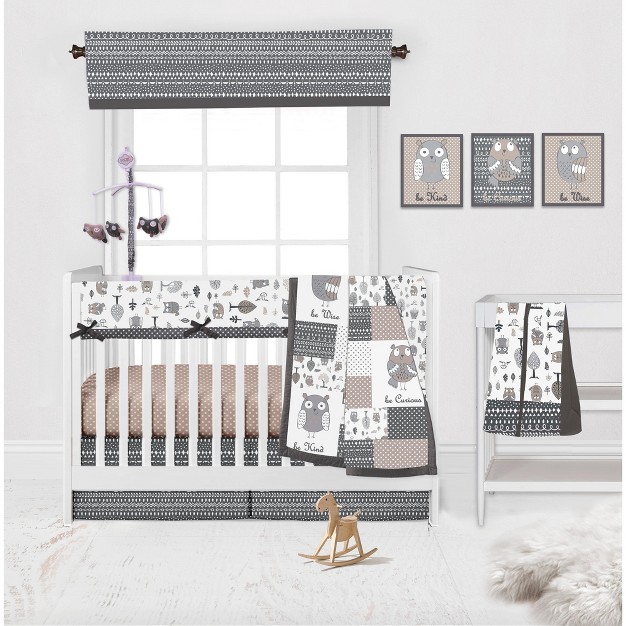 Bacati Owls Grey beige Neutral Cotton Window Valance