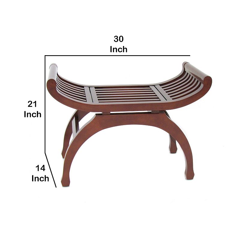 Curved Design Mission Style Stool with Slatted Seating， Brown