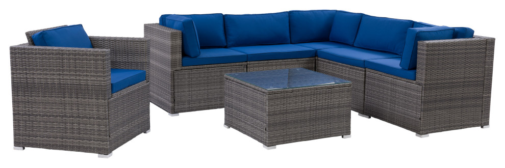 Parksville Patio Sectional Set 7pc   Tropical   Outdoor Lounge Sets   by CorLiving Distribution LLC  Houzz