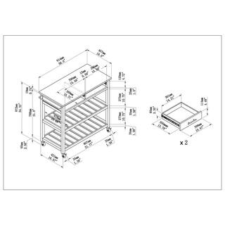 StyleWell Glenville Cream White Rolling Kitchen Cart with Butcher Block Top Double-Drawer Storage and Open Shelves (36