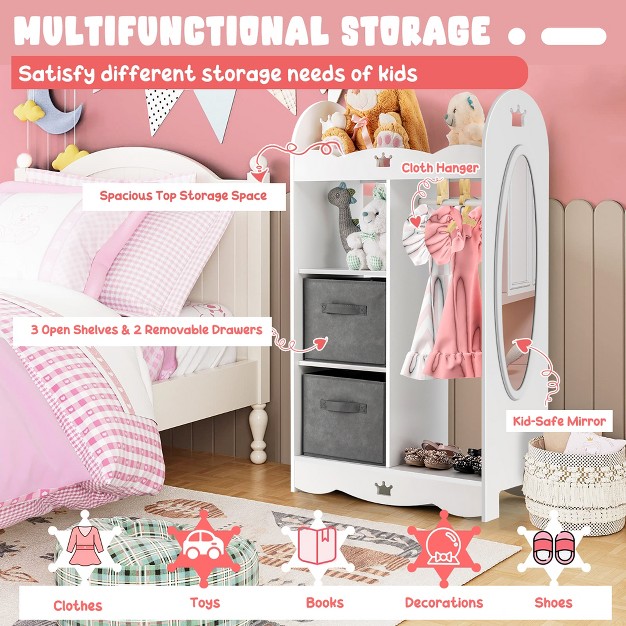 Costway Kids Dress Up Storage Hanging Armoire Dresser Costume Closet W mirror amp Toy Bins