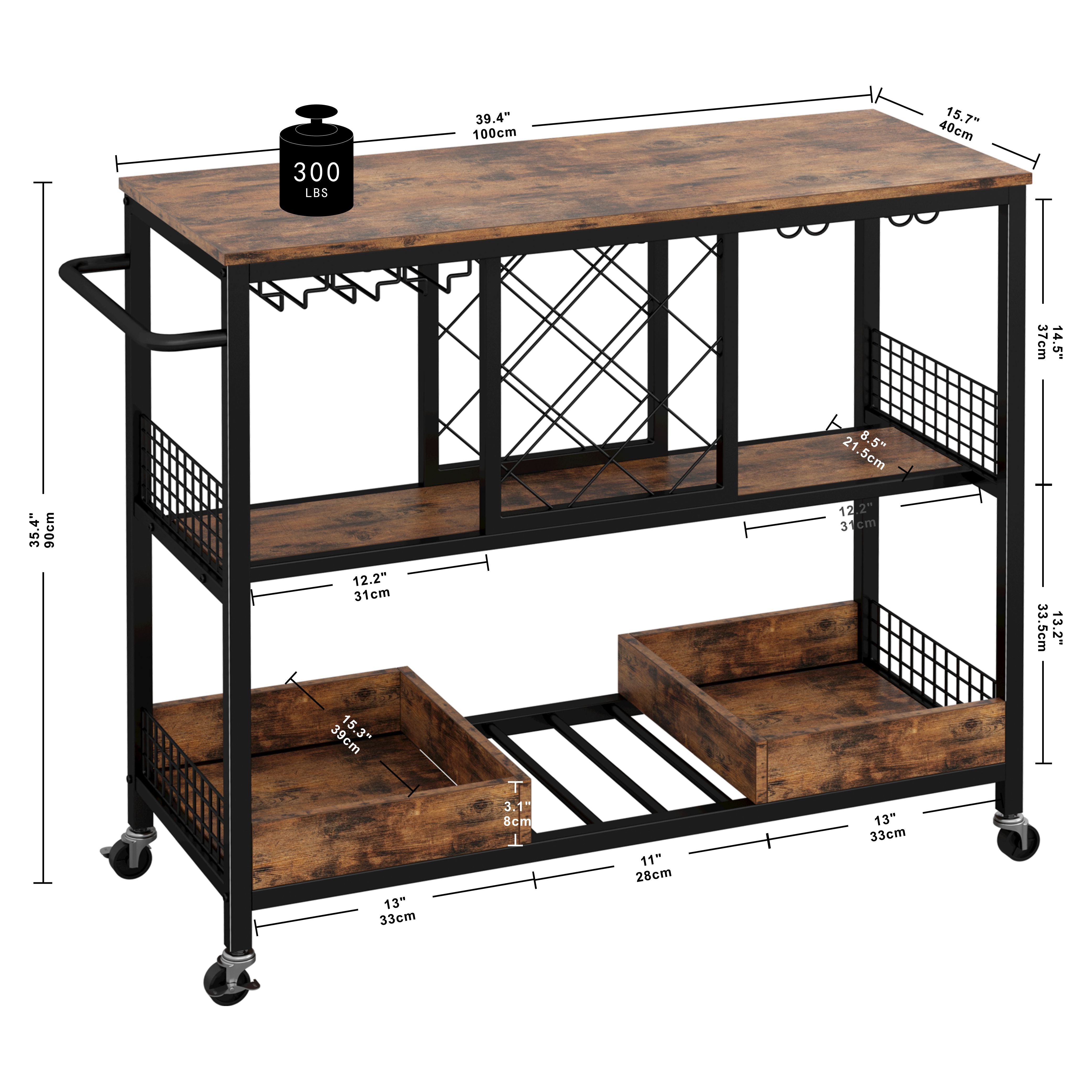 IRONCK Wine Rack Table， Industrial Bar Cart on Wheels Kitchen Storage Cart for the Home， Rustic Brown