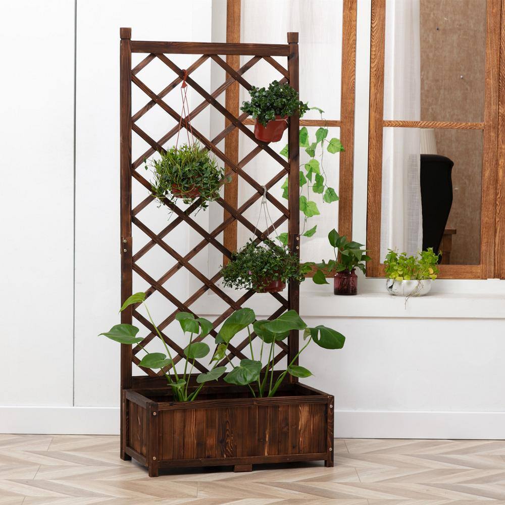 Anraja 67 in. Wood Brown Planter Box with Trellis Outdoor for Plants KD-68BB