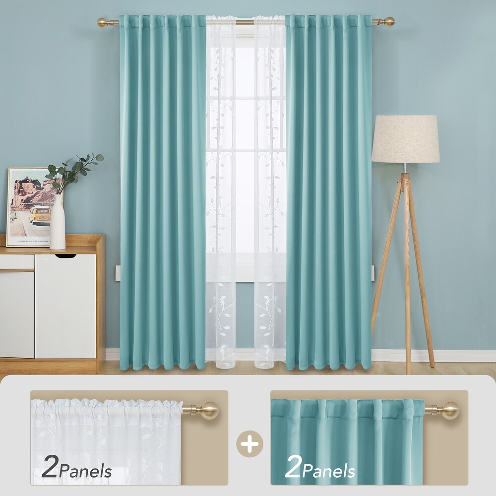 Deconovo Mix   Match Blackout and Sheer Embroidered 4 Piece Curtain Panel Set