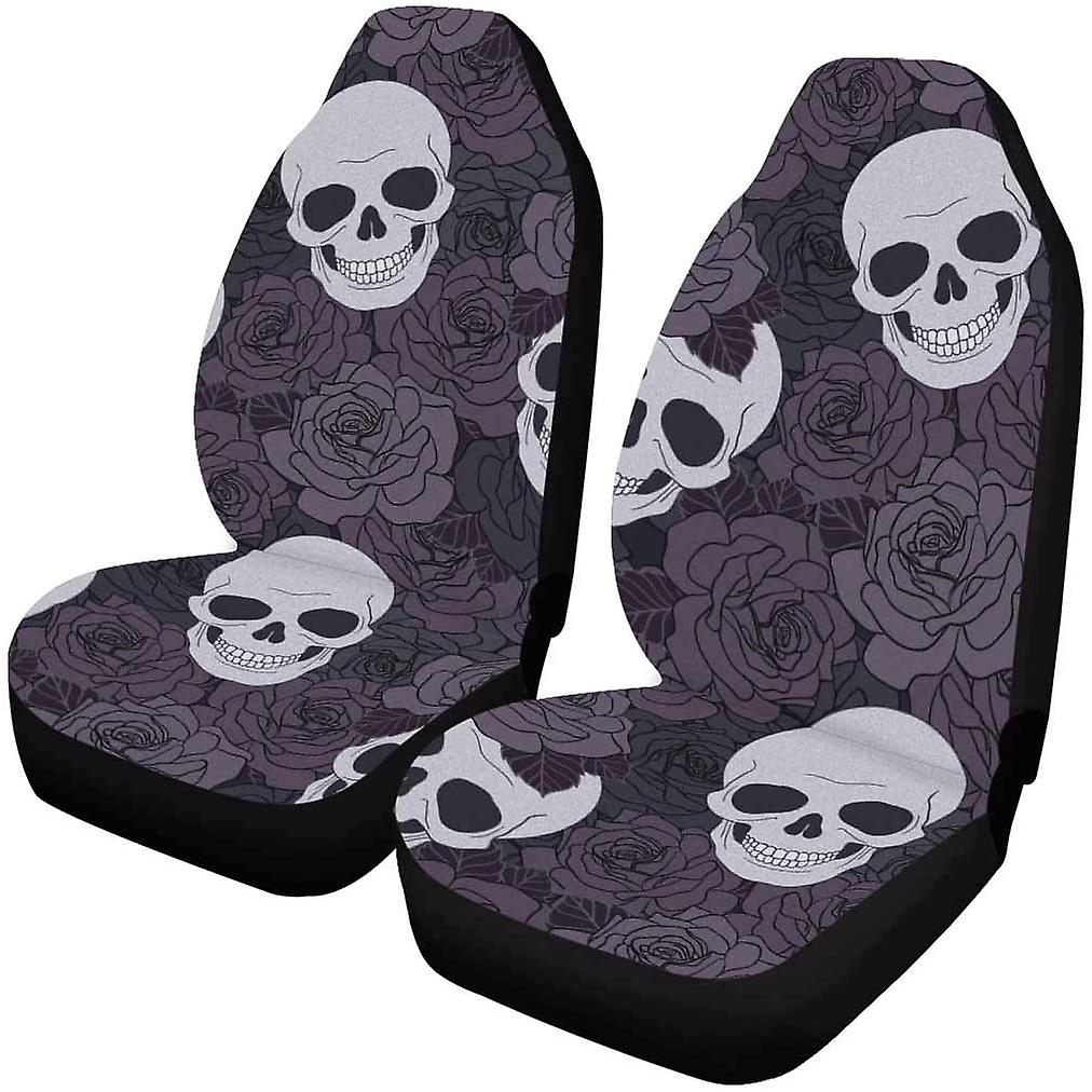 Set Of 2 Car Seat Covers Skull Rose Universal Auto Front Seats Protector Fits For Car，suv Sedan，truck D---43901