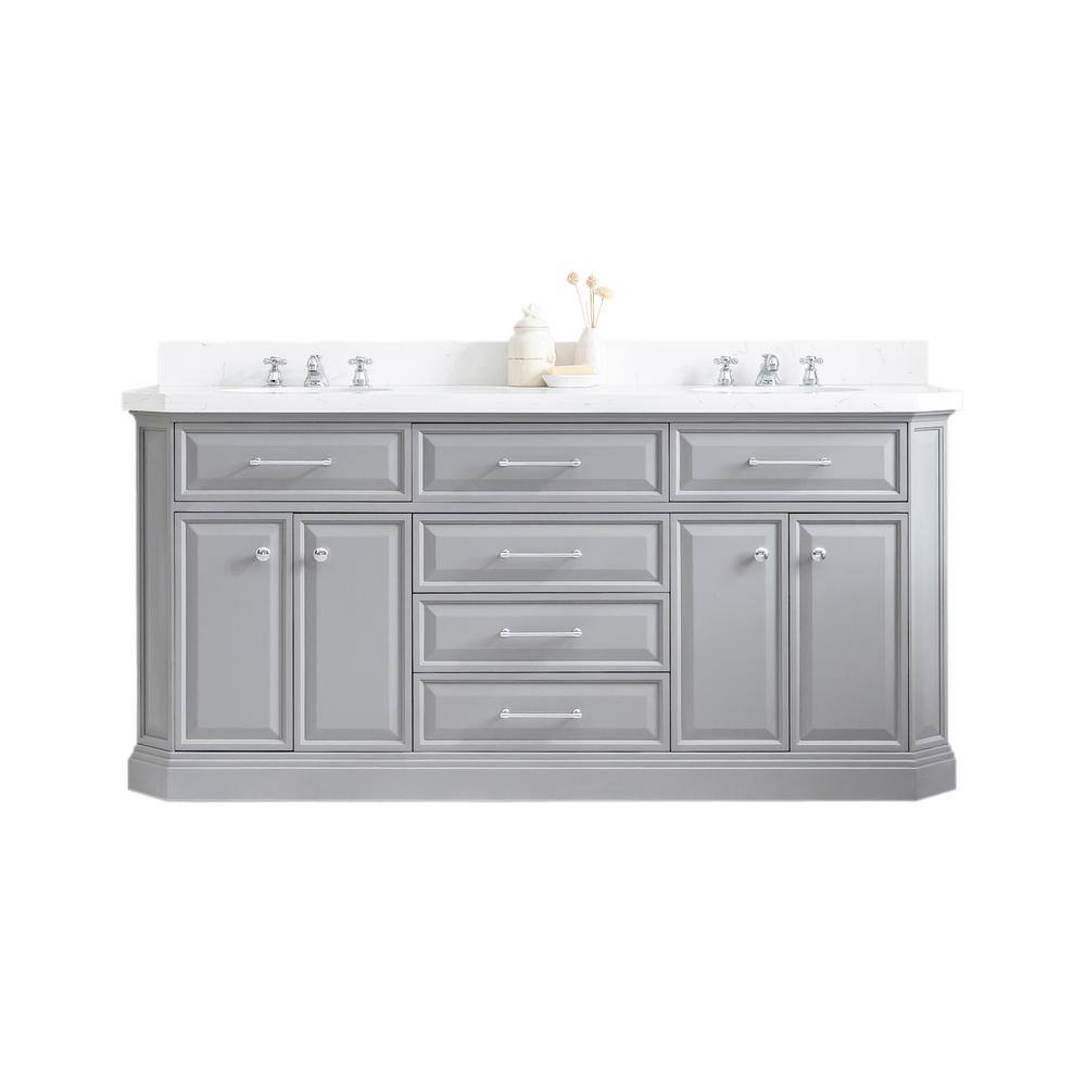 Water Creation Palace 72 in. W Bath Vanity in Cashmere Grey with Quartz Vanity Top with White Basin PA72A-0100CG