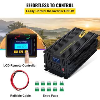 VEVOR Car Power Converter 2000-Watt Modified Sine Wave Inverter DC 24-Volt to AC 120-Volt with LCD Display Remote Controller ZNB2KW-24-120Y3B5V9