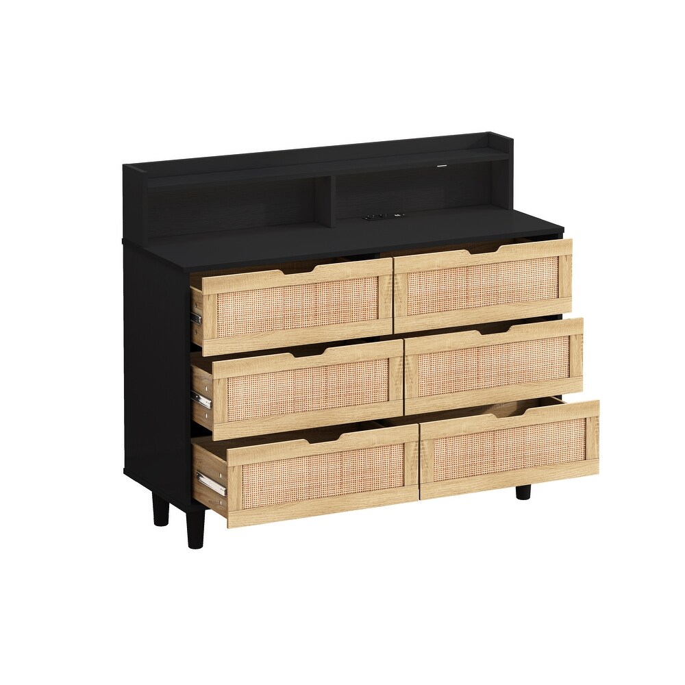 6 Drawers Rattan Storage Cabinet