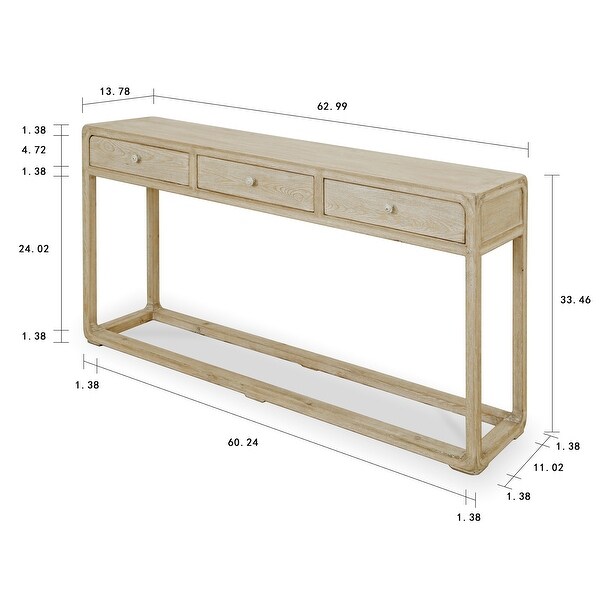 Artissance Reclaimed Peking Console Table With 3 Drawers and Weathered White Wash Finish， 34 Inch Tall