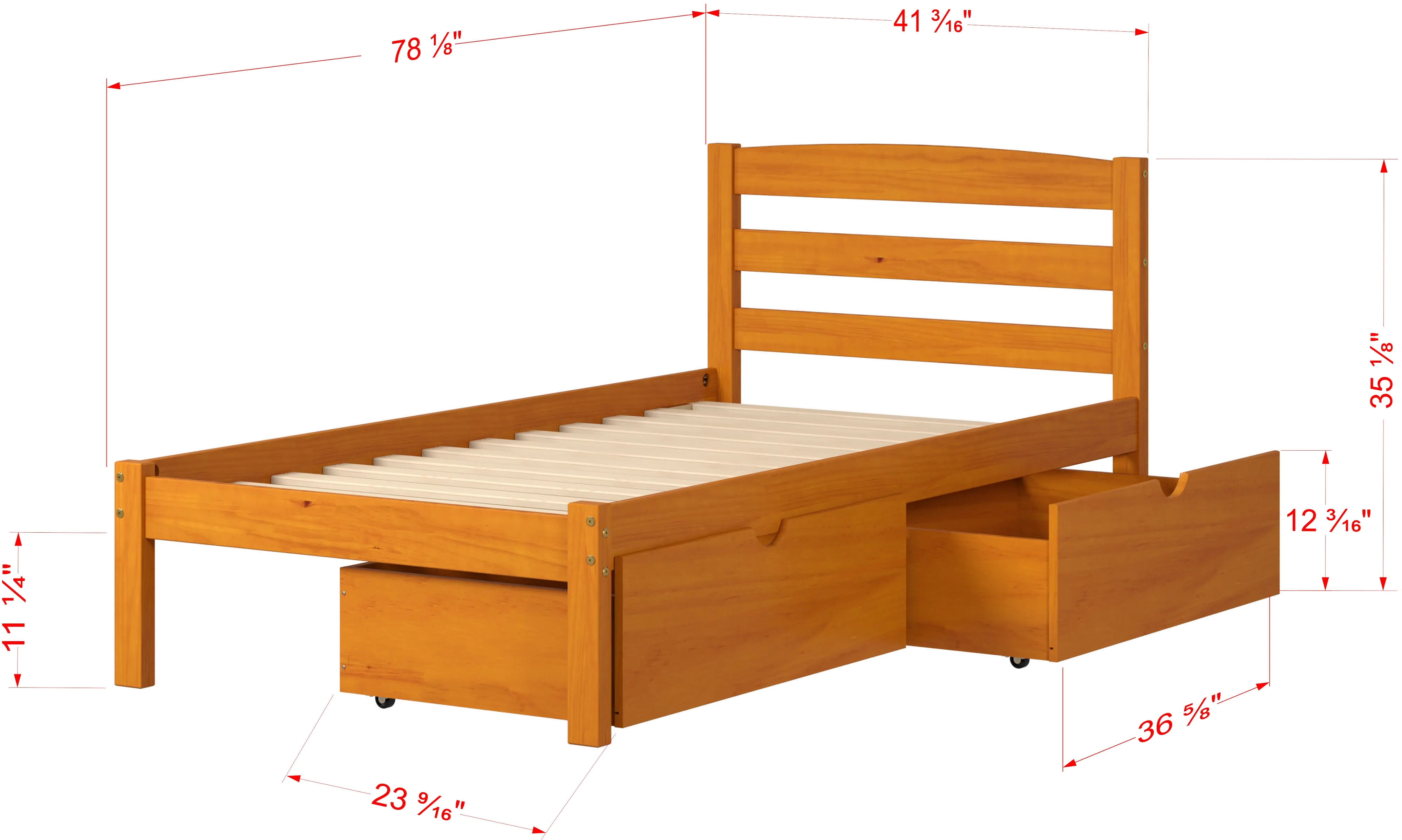 Econo Honey Twin Bed with Storage Drawers