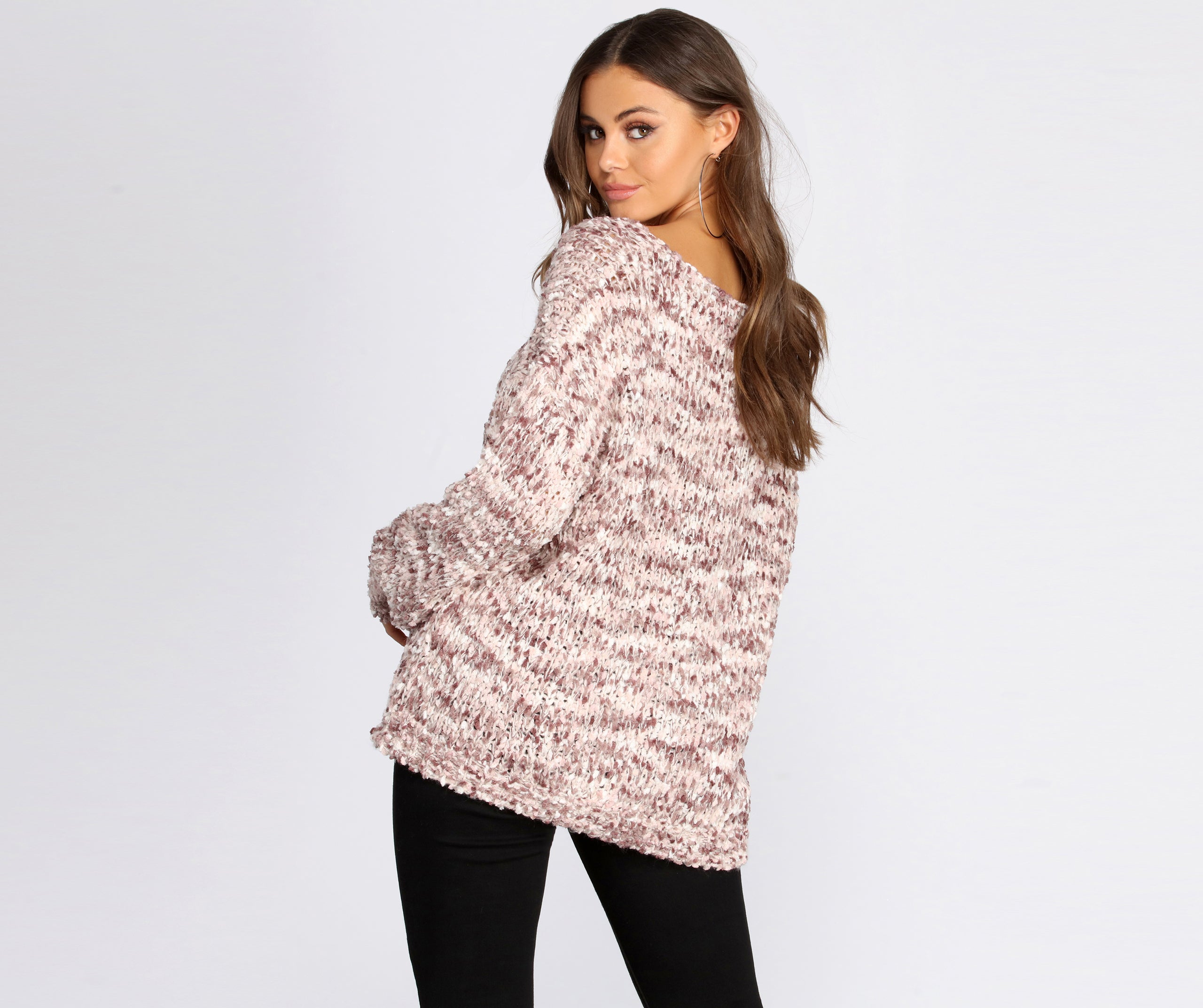 Wide Neck Confetti Knit Sweater