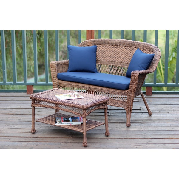 Honey Wicker Loveseat and Coffee Table Set