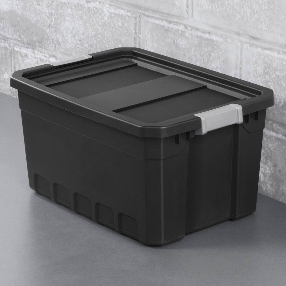 Sterilite 19 gal. Rugged Industrial Stackable Storage Tote with Lid in Black (6-Pack) 6 x 14869006