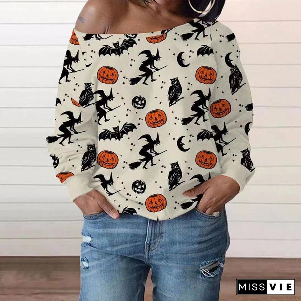 Halloween Elements Design One Shoulder Women Tee