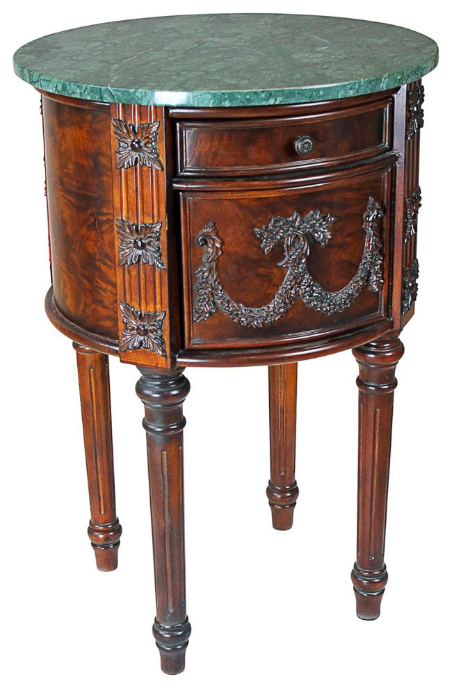 Traditional End Table  Drum Shaped Body With Large Drawers  ampMarble Top  Cherry   Victorian   Side Tables And End Tables   by Decor Love  Houzz