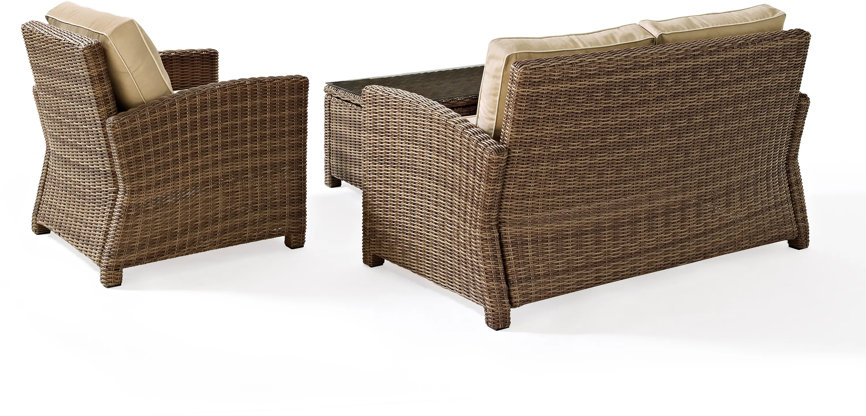 Bradenton Sand and Wicker 3 pc Loveseat， Armchair， and Table