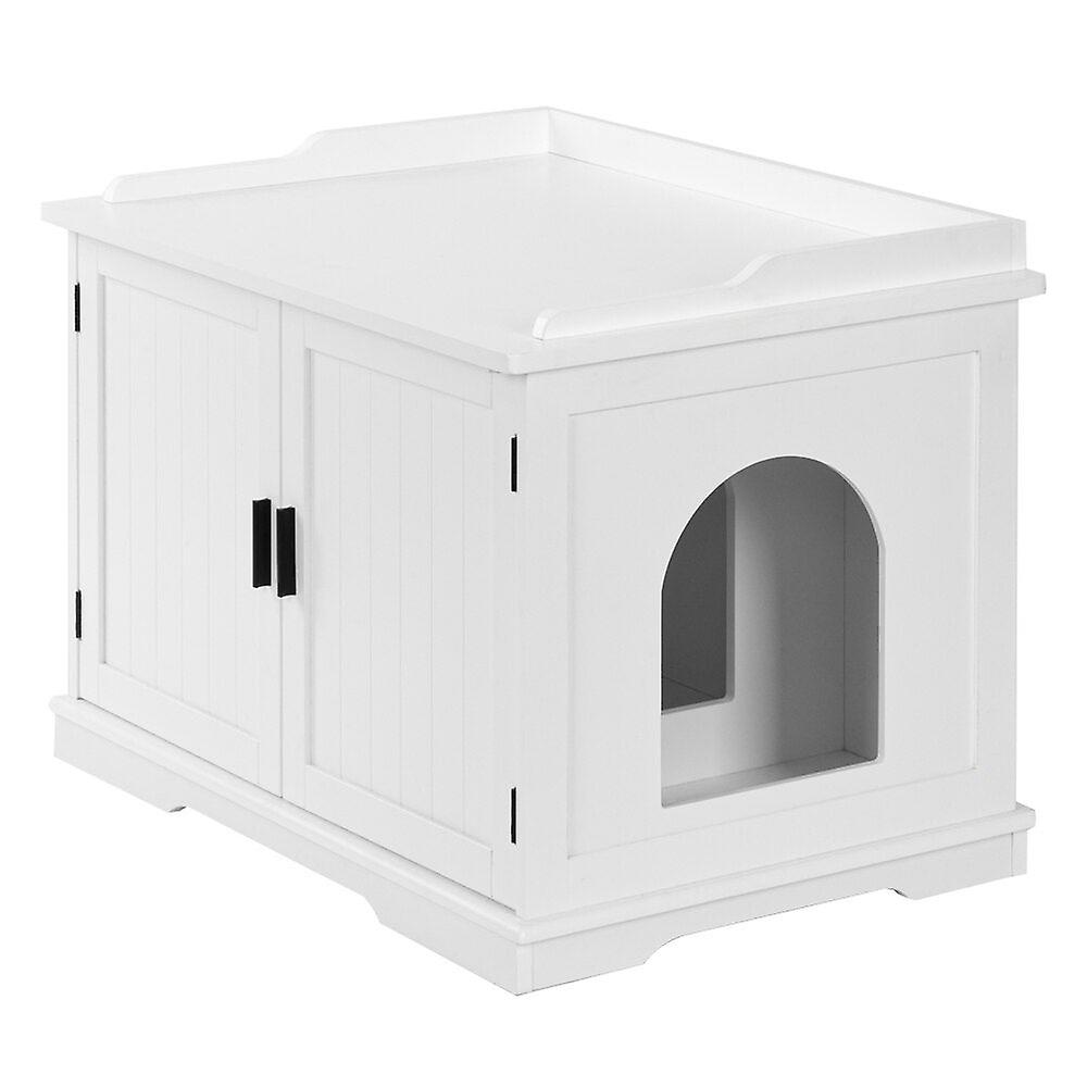 Wooden cat litter box enclosure cabinet