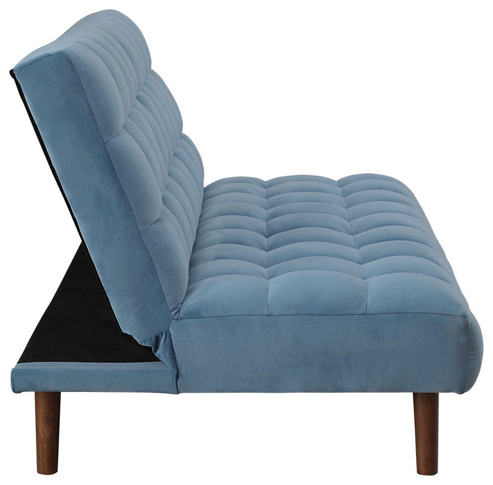 Benzara BM250590 Adjustable Sofa With Geometric Tufting/Wooden Legs  Teal Blue   Midcentury   Sofas   by Uber Bazaar  Houzz