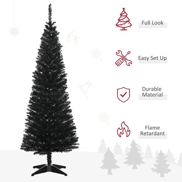 HOMCOM 5' Unlit Artificial Pencil Christmas Tree，Slim Xmas Tree with Foldable Metal Stand