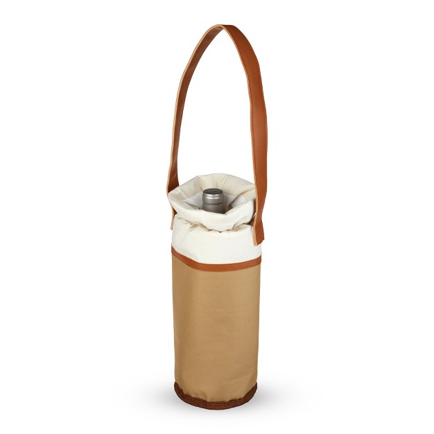 Twine Insulated Single Wine Bag Wine Tote Insulated Liner Faux Leather Strap Holds 1 Standard Wine Bottle Tan Set Of 1