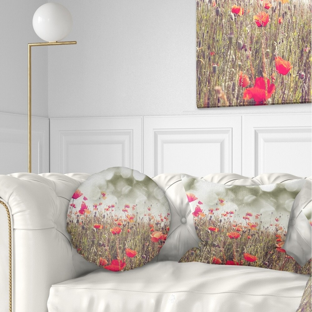 Designart 'Red Poppy Flowers Meadow' Floral Throw Pillow