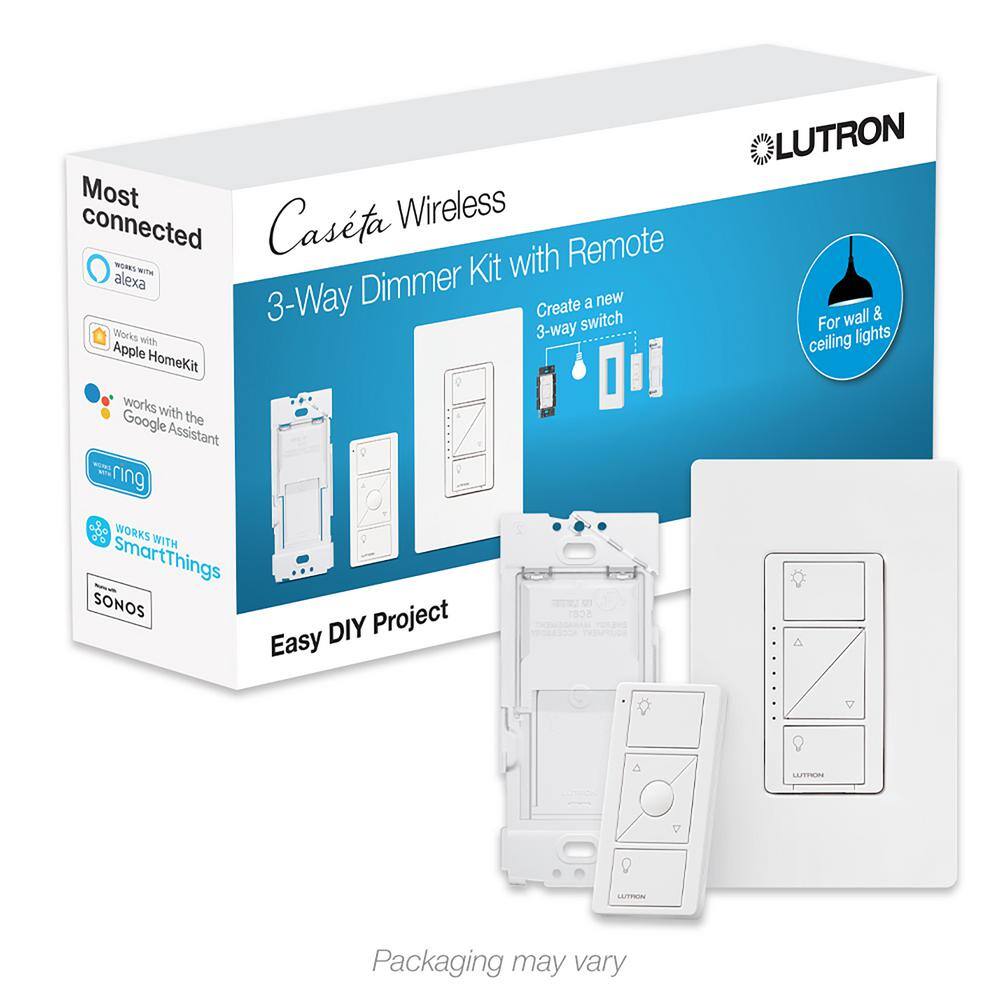 Lutron Caseta Smart Dimmer Switch 3-Way Kit with Remote 150 Watt LED Bulbs2 Points of Control White (P-DIM-3WAY-WH) P-DIM-3WAY-WH