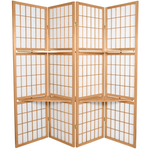 Oriental Furniture 5 5 x27 Tall Window Pane With Shelf Room Divider 4 Panels Natural