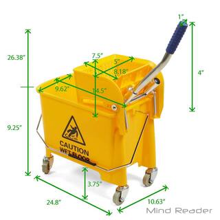 Mind Reader Mobile Heavy Duty Mop Bucket with Down Press Wringer 5.5 gal. Capacity Yellow MOPT20-YLW