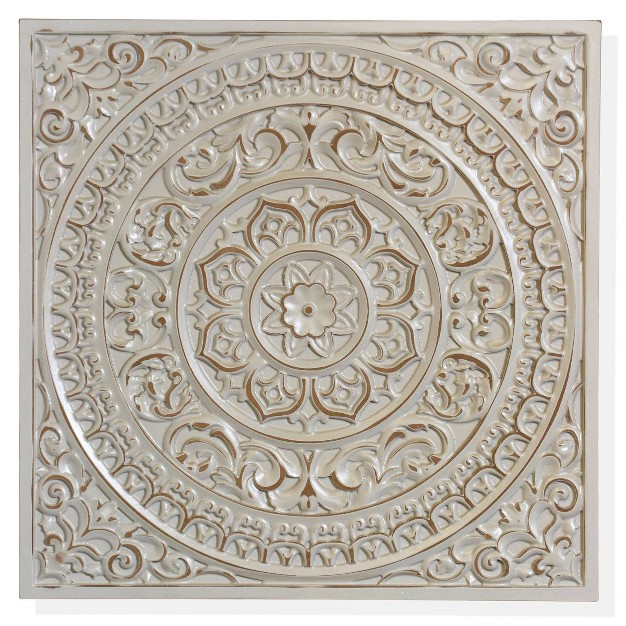 Lara Antique Wooden Wall Mandala Plaque Gray Stylecraft