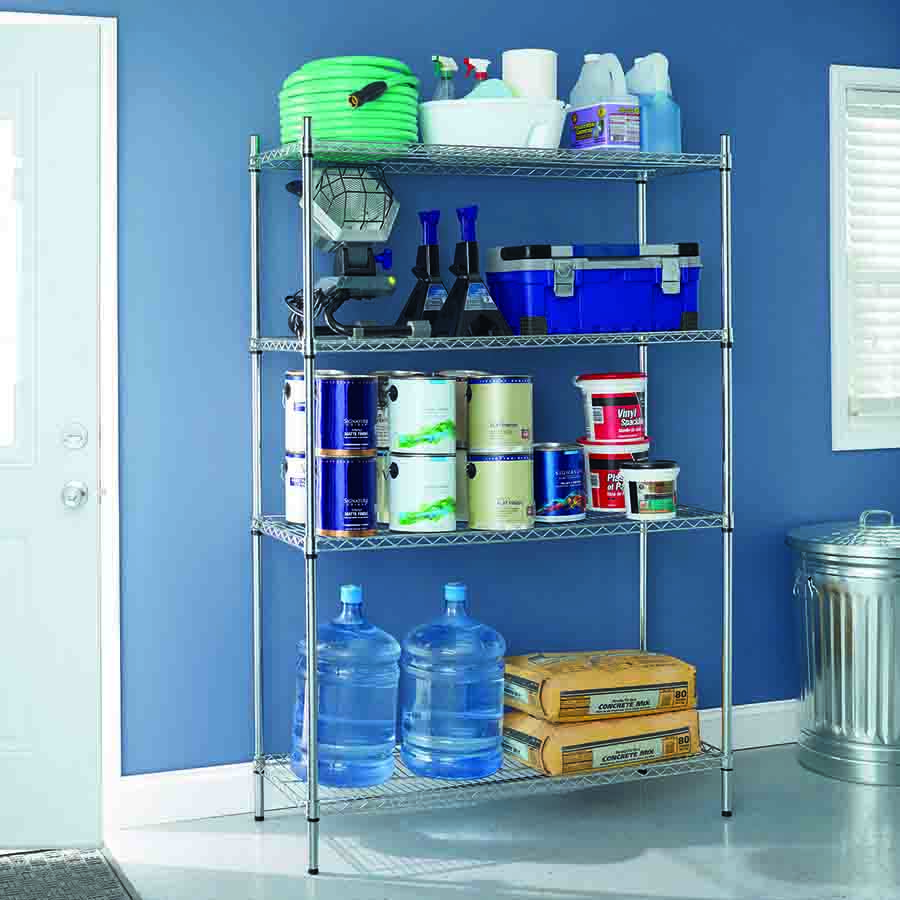 HSS 18 Dx48 Wx72 H， 4 Shelf Heavy Duty Wire Shelving Rack， Chrome Color