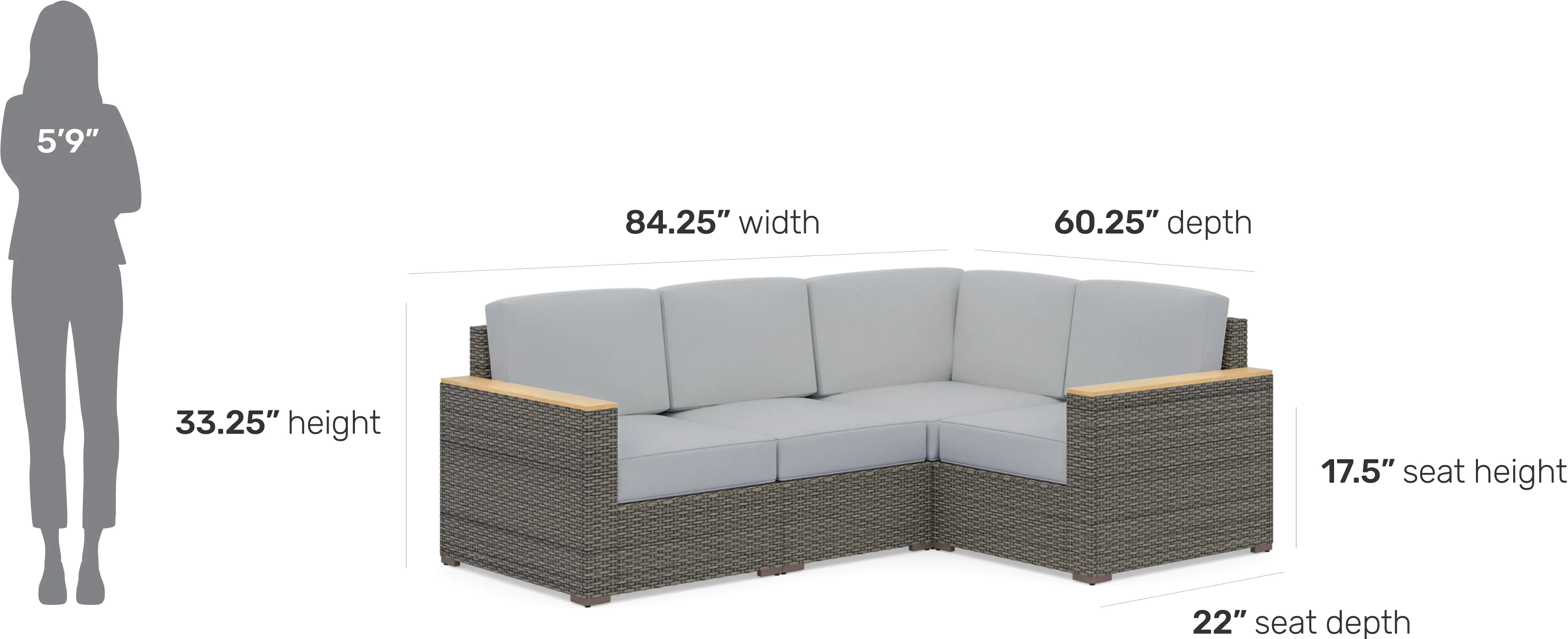 Boca Raton Gray Outdoor 4 Seat Sectional