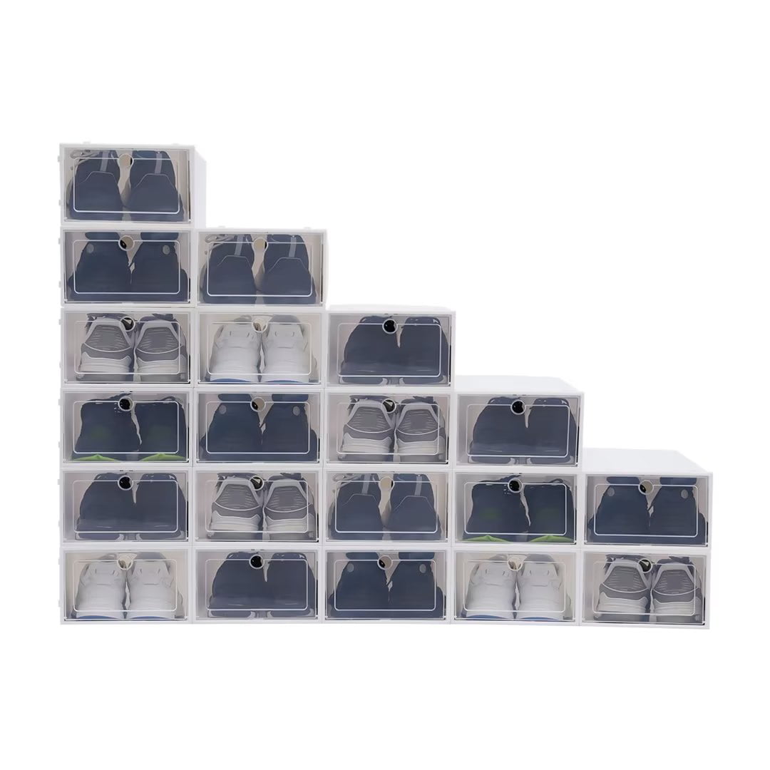 Oukaning 20 Pcs Stackable Shoe Box Storage Sneaker Cases Organizer Foldable Plastic Shoe Boxes