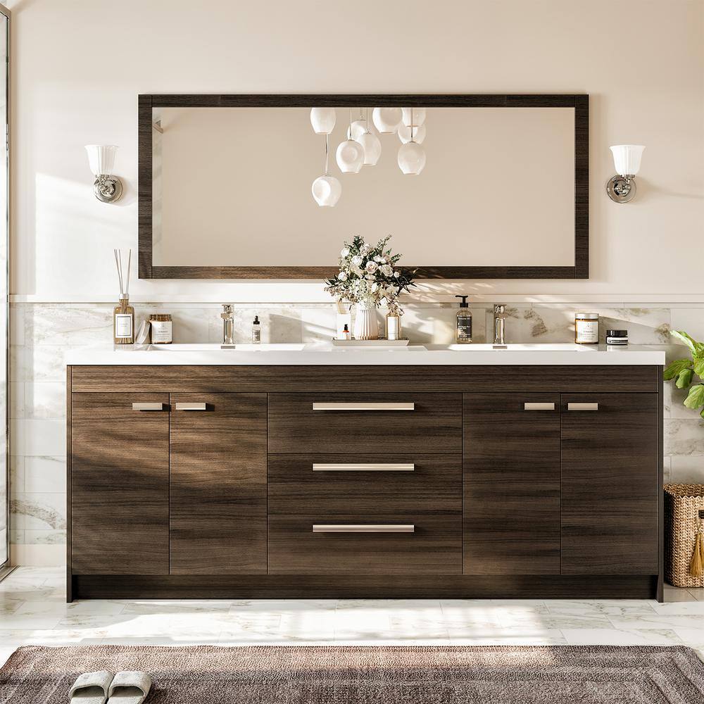 Eviva Lugano 84 in. W x 19 in. D x 34 in. H Double Bathroom Vanity in Gray Oak with White Acrylic Top with White Sinks EVVN1900-8-84GOK