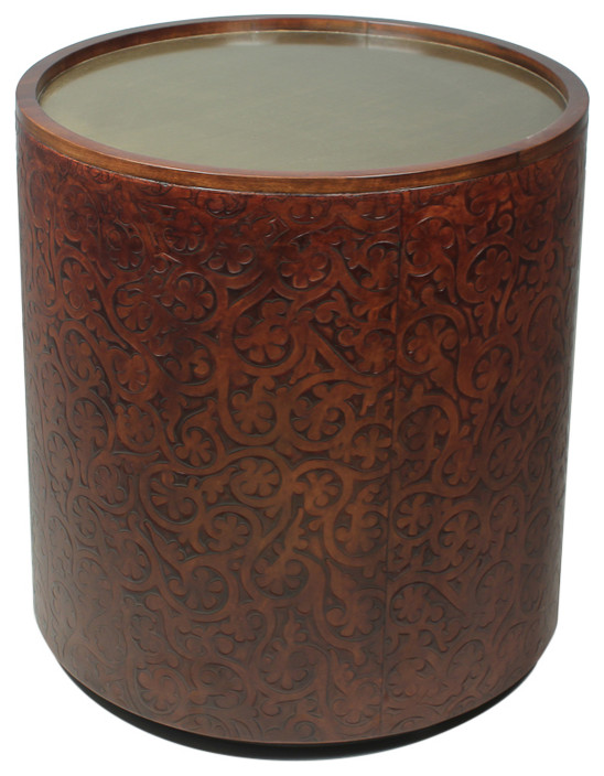 Leather Embossed Drum Side Table   Traditional   Side Tables And End Tables   by Sarreid Ltd  Houzz