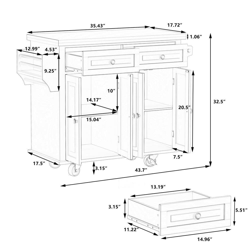 Whatseaso Black Wood 43.31 in. Kitchen Island with 2-Storage Cabinets and 2-Locking Wheels MY23K-110515761