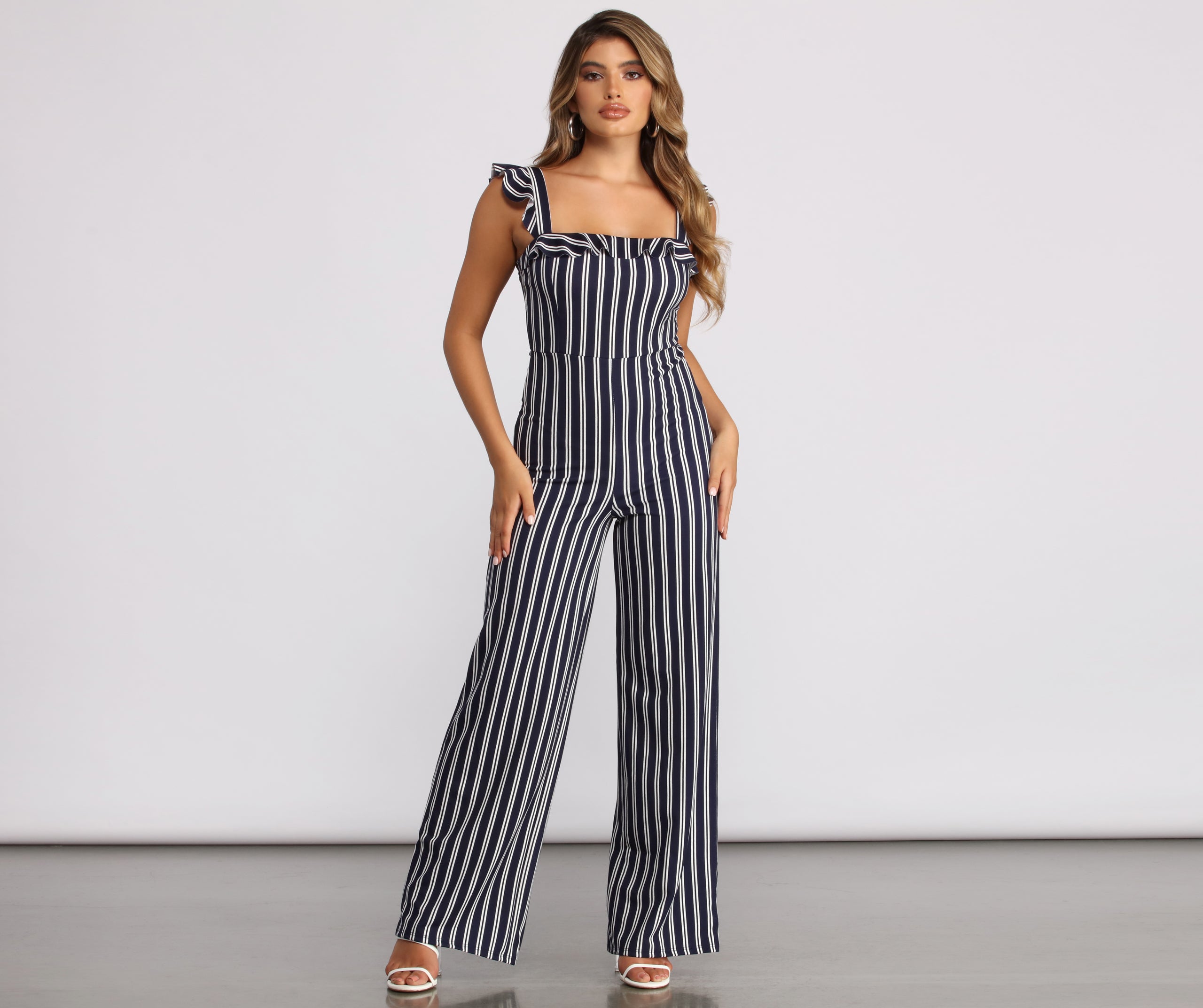 Sleeveless Ruffled Striped Jumpsuit