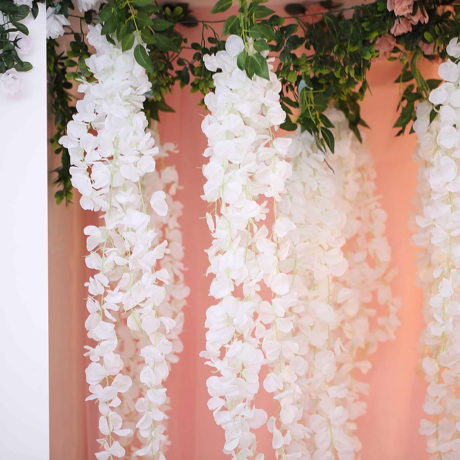 White Artificial Silk Hanging Wisteria Flower Garland Vines - Elaborated 5 Full Strands in 1 Bush 42