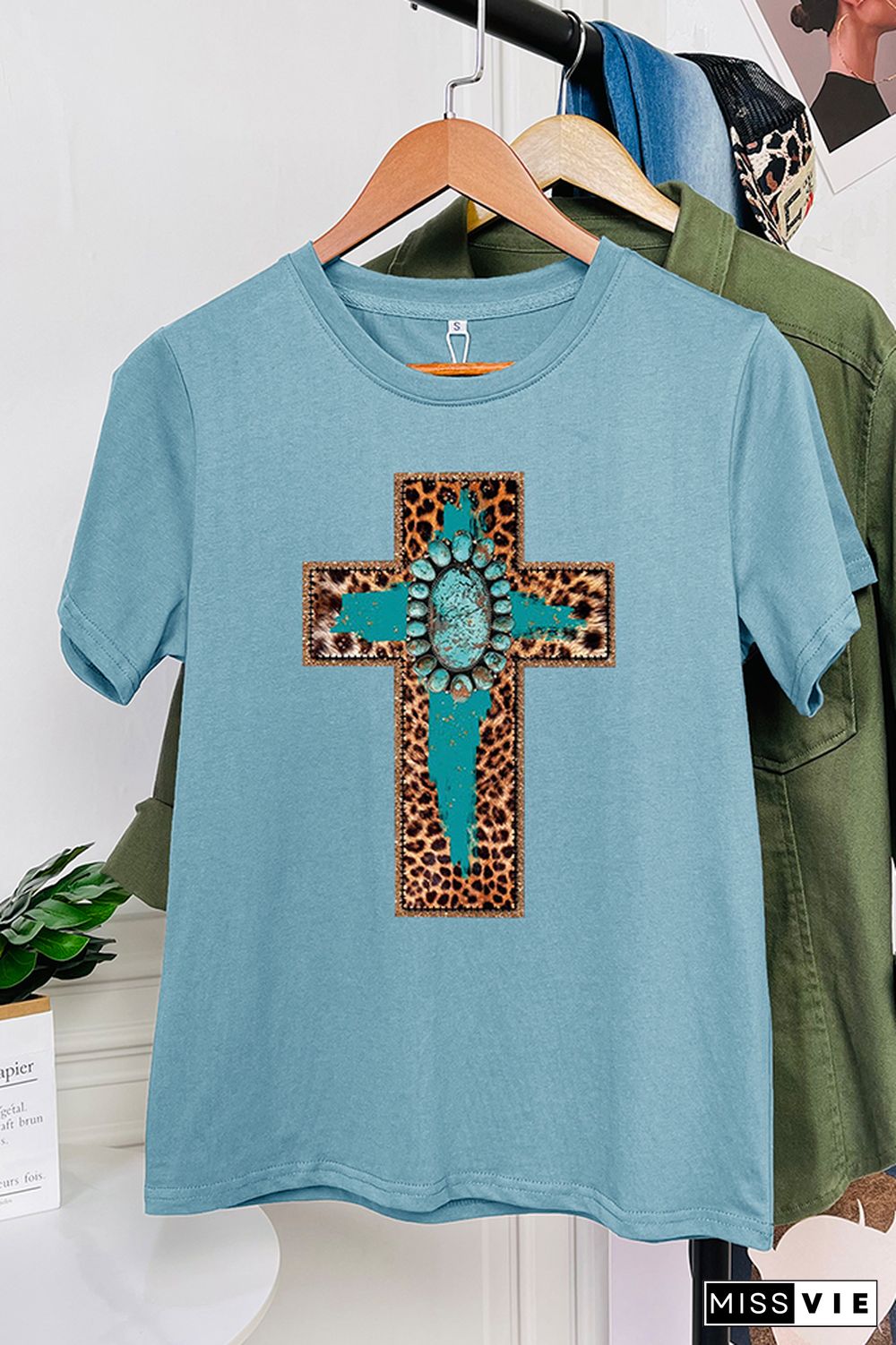 Cross Print Short Sleeve Graphic Tee Wholesale